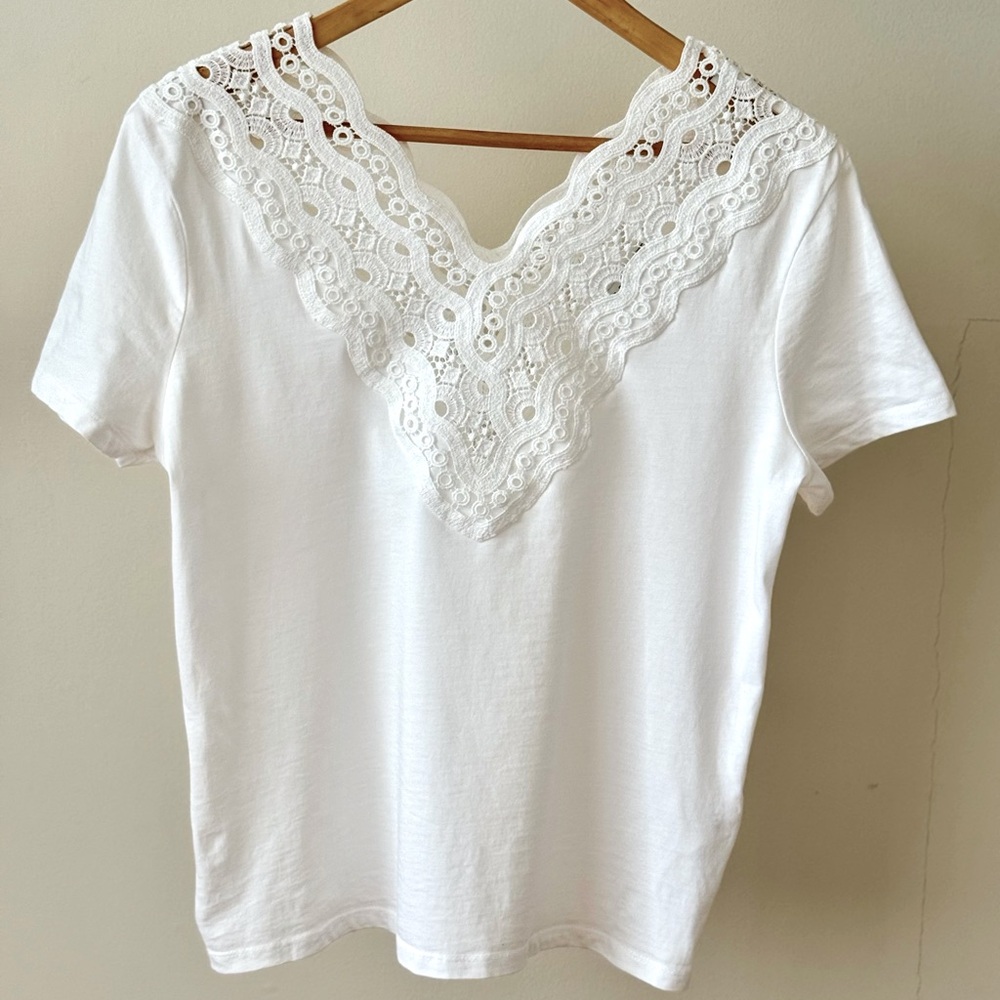 Sandro Paris White Embellished Lace Trim T-Shirt
Sz 2